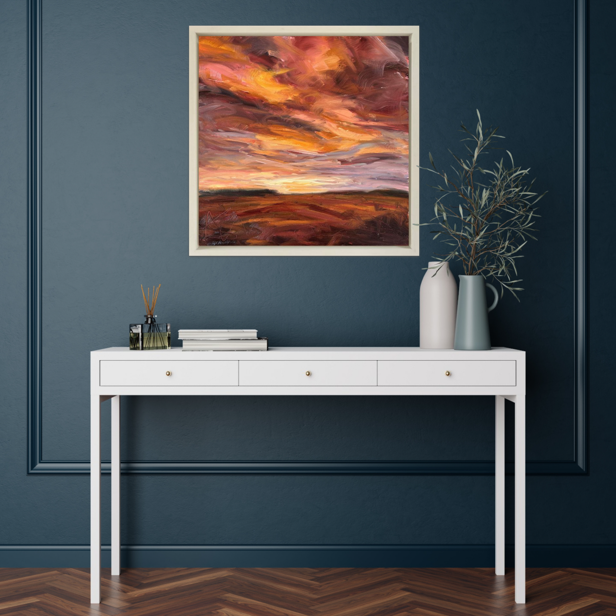 Fiery Light Original Oil Landscape Painting In Room Setting 1