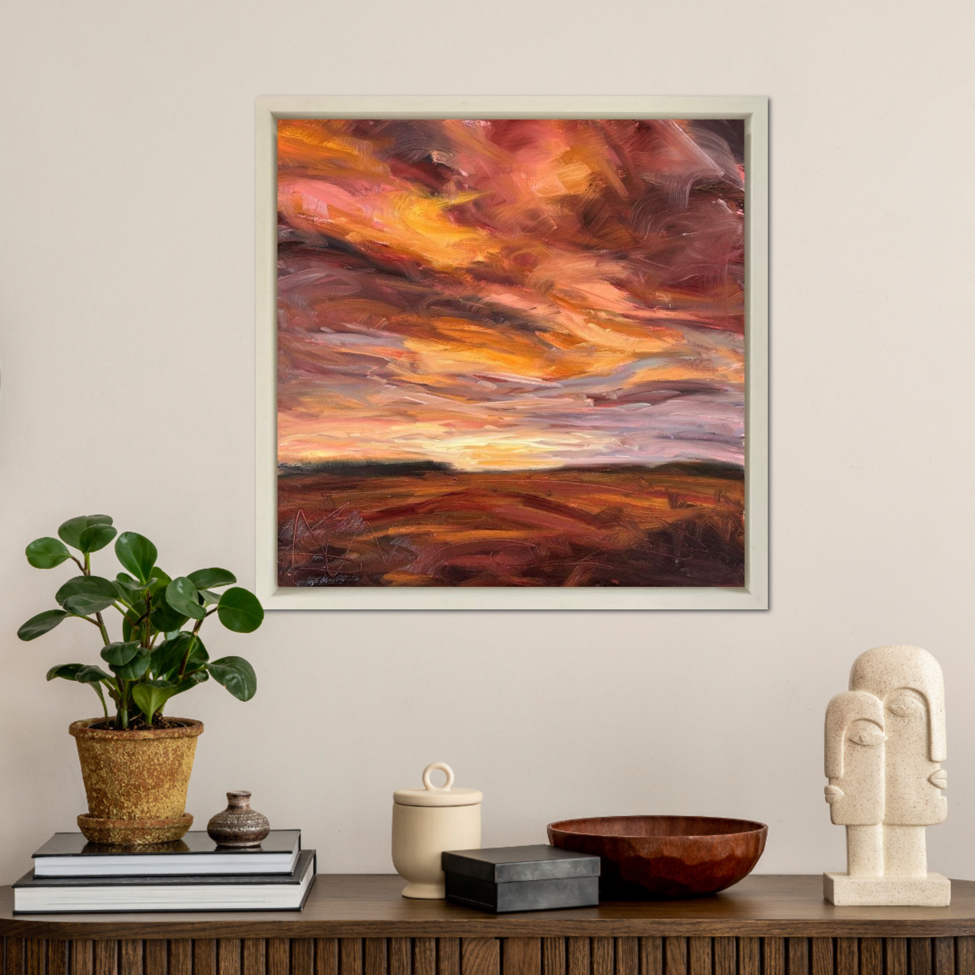 Fiery Light Original Oil Landscape Painting In Room Setting 2