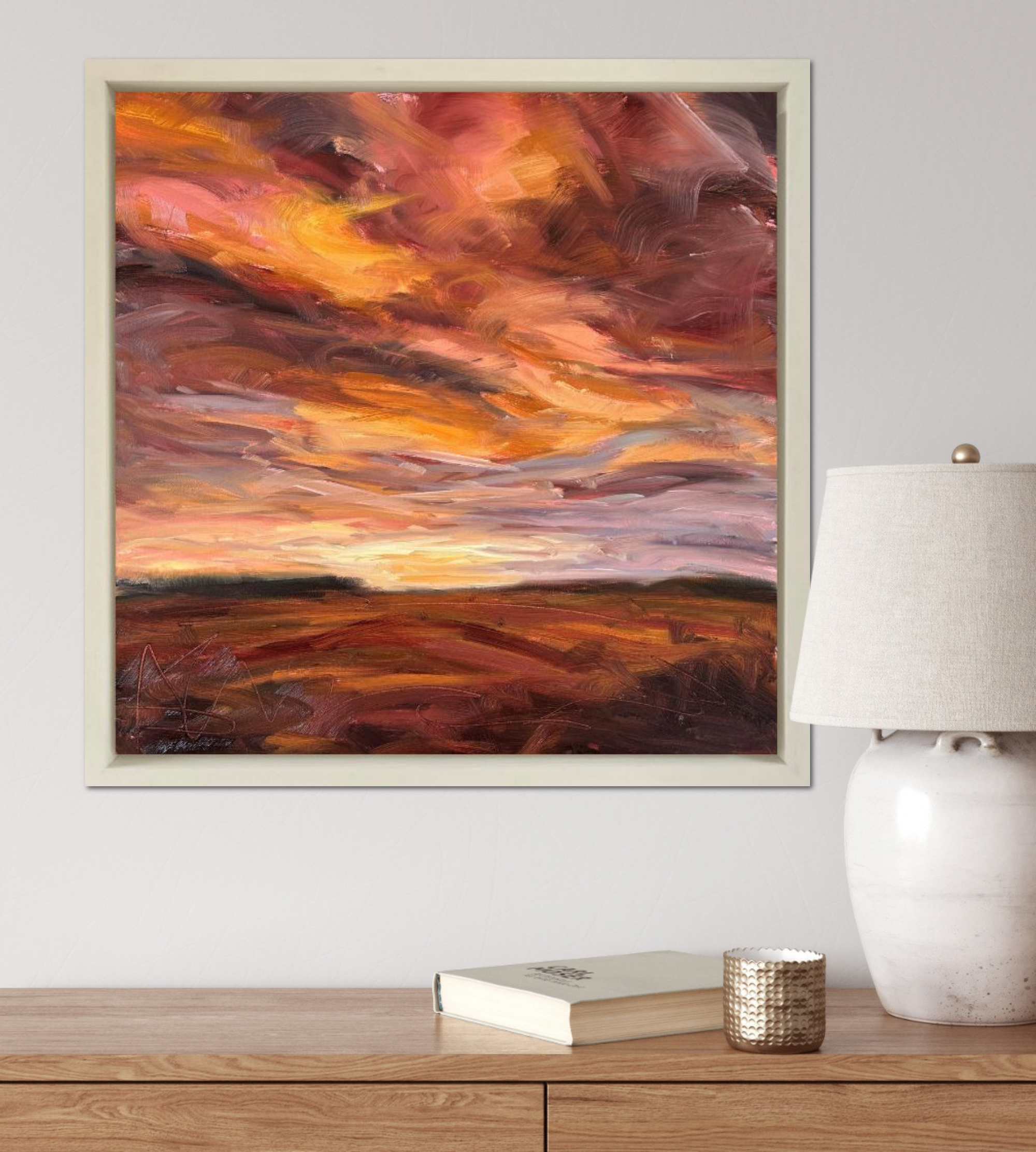 Fiery Light Original Oil Landscape Painting In Room Setting 3