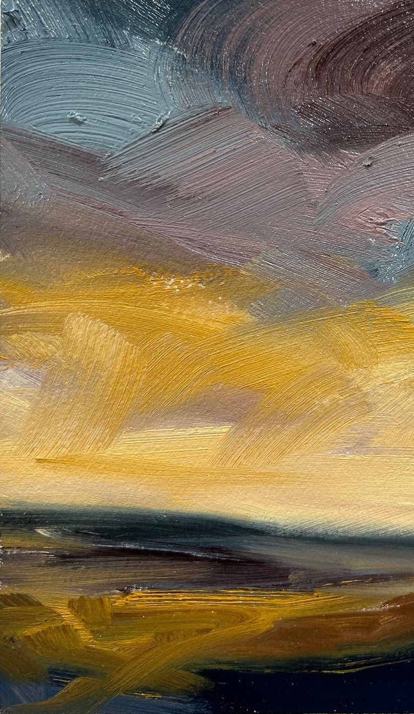 Glowing Light Original Oil On Paper Landscape Painting Detail 1