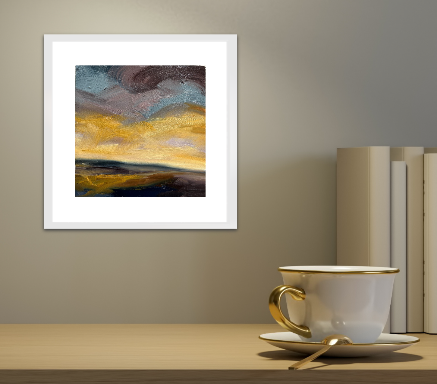 Glowing Light Original Oil On Paper Landscape Painting In Room Setting 1