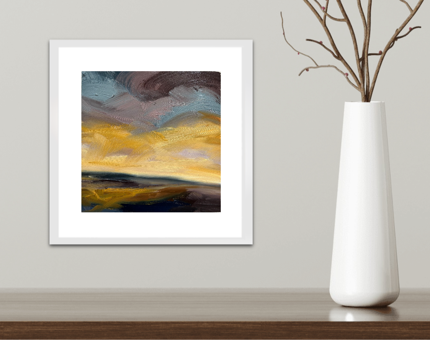 Glowing Light Original Oil On Paper Landscape Painting In Room Setting 3