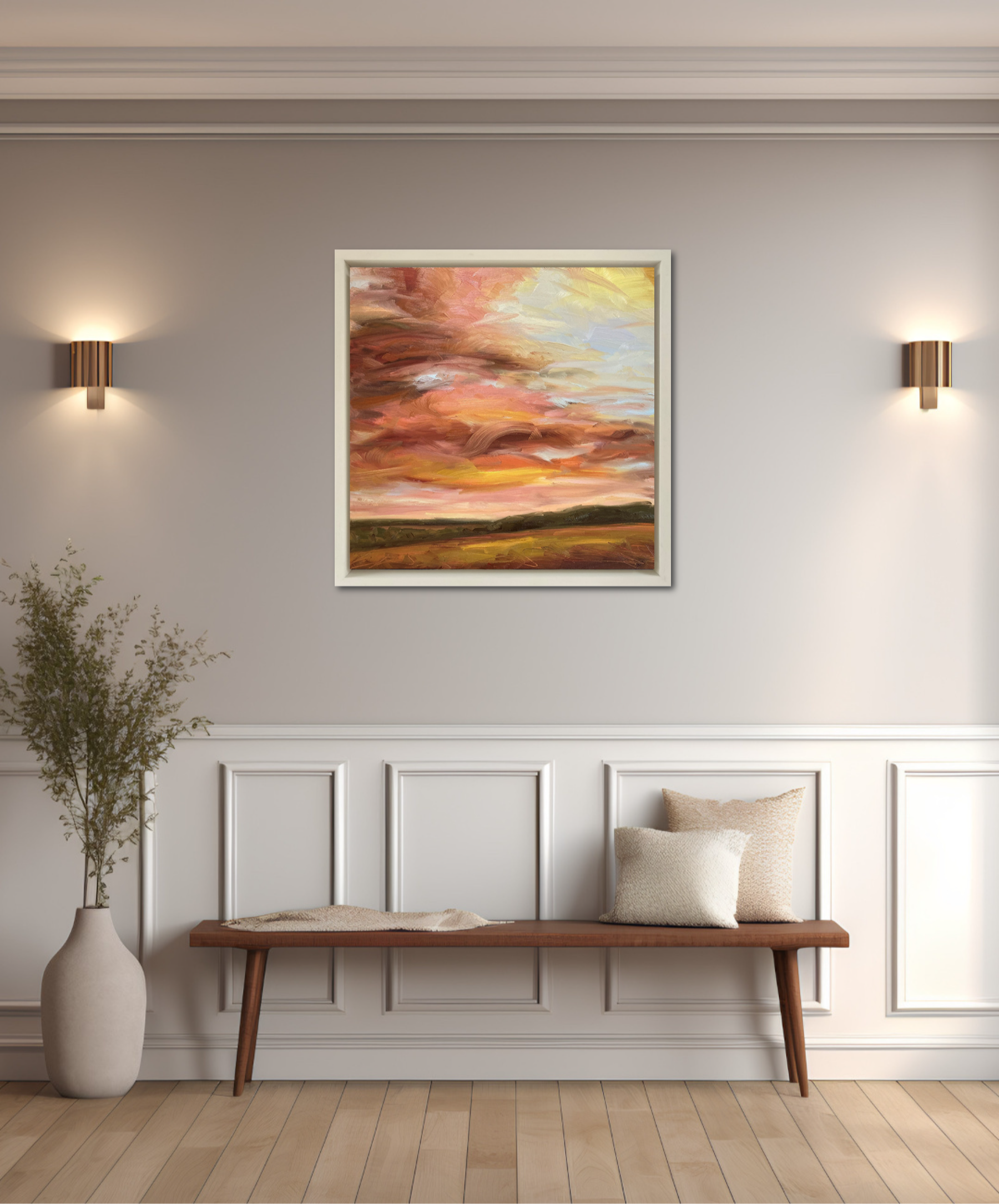 Glowing Original Oil Landscape Painting In Room Setting 2