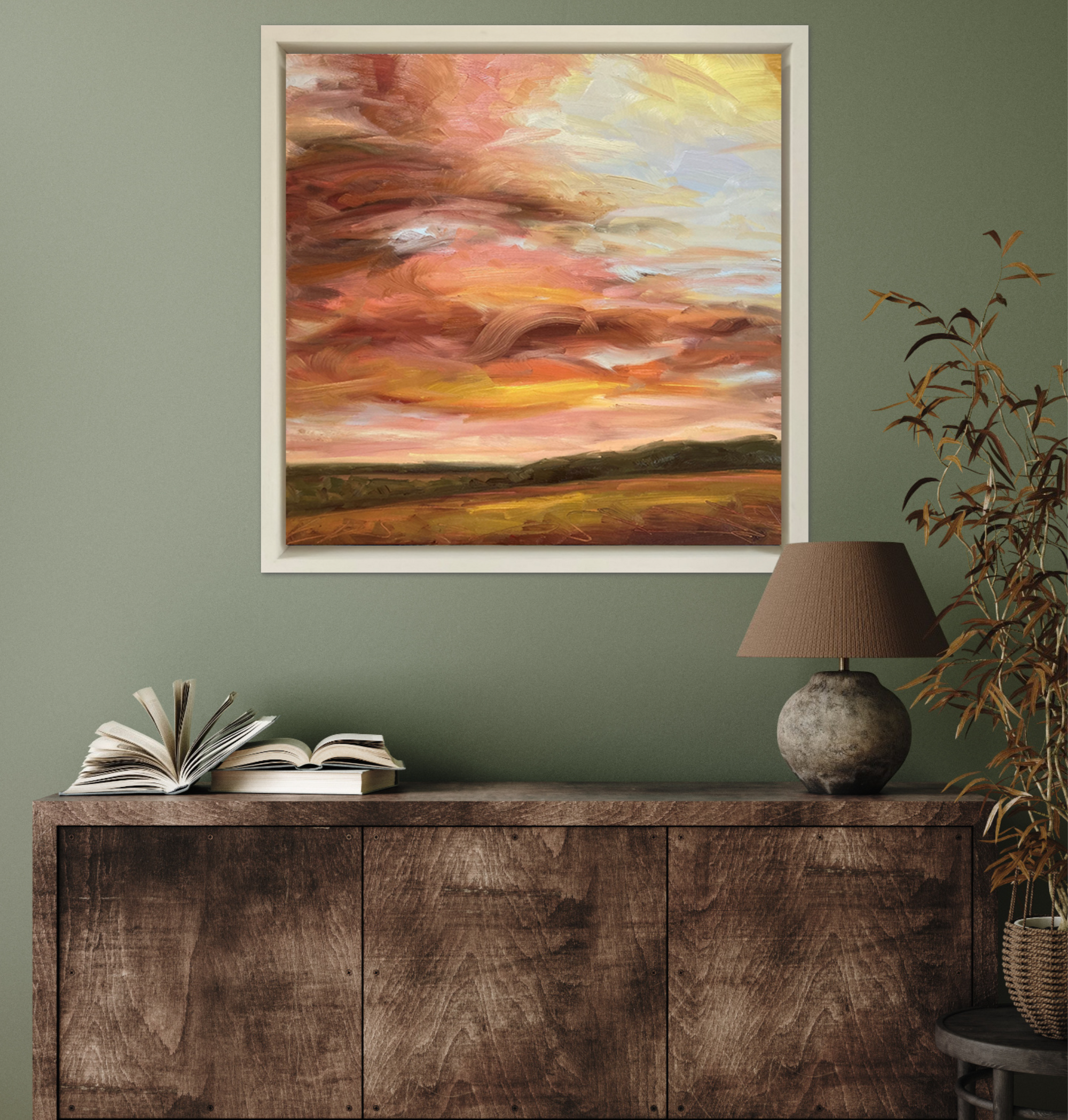 Glowing Original Oil Landscape Painting In Room Setting 3