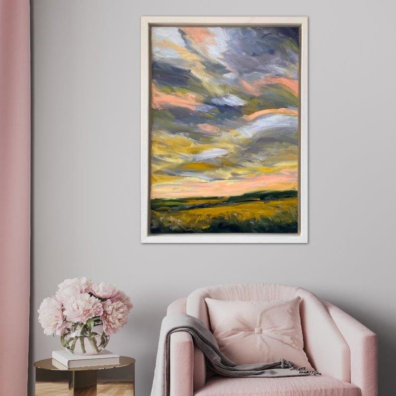 Golden Evening Original Oil Landscape Painting In Room Setting 1