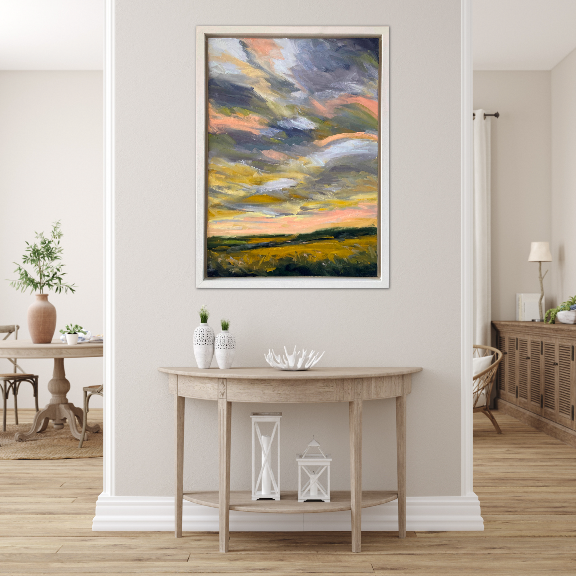 Golden Evening Original Oil Landscape Painting In Room Setting 2