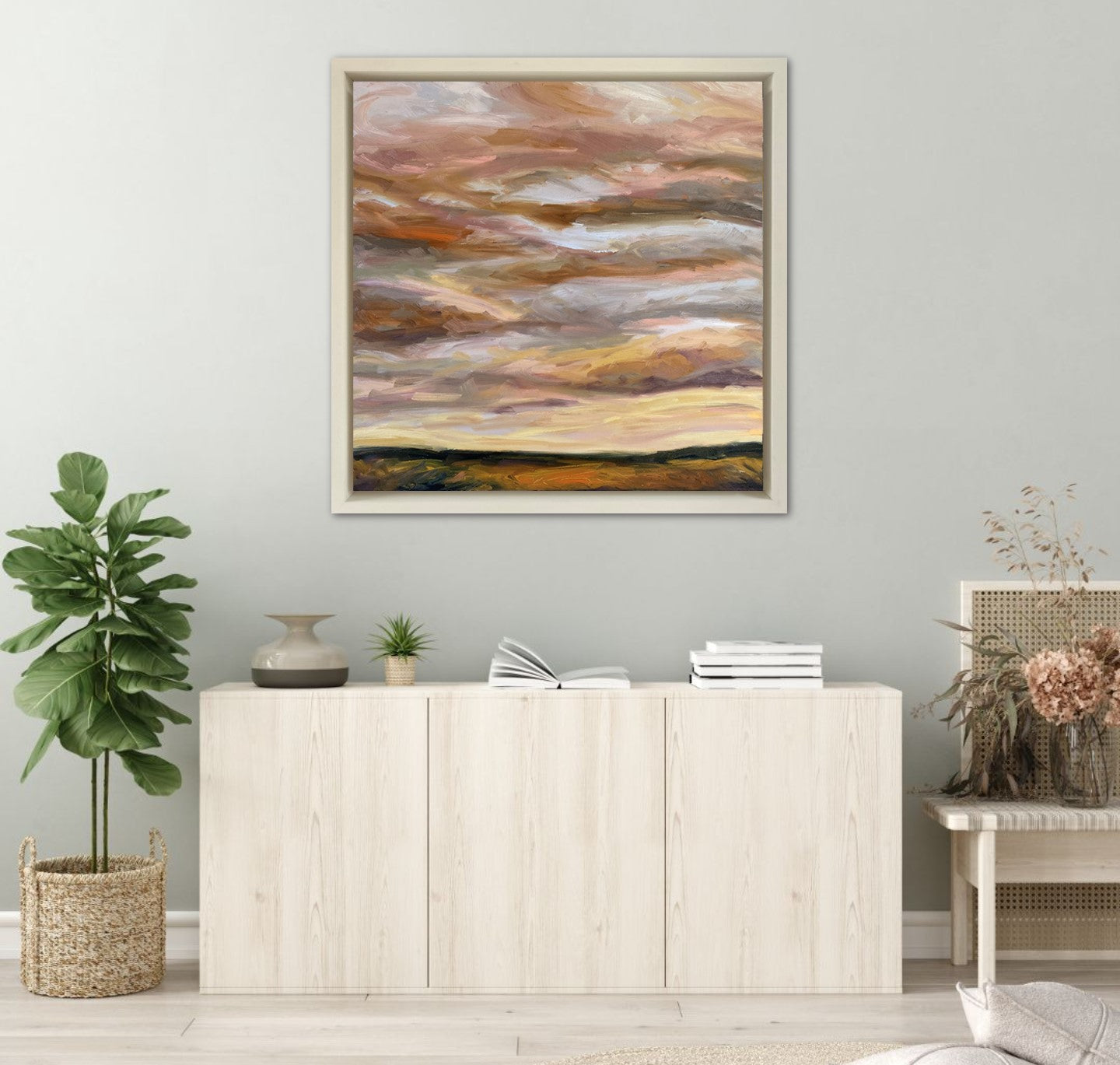 Golden Light Original Oil Landscape Painting In Room Setting 1