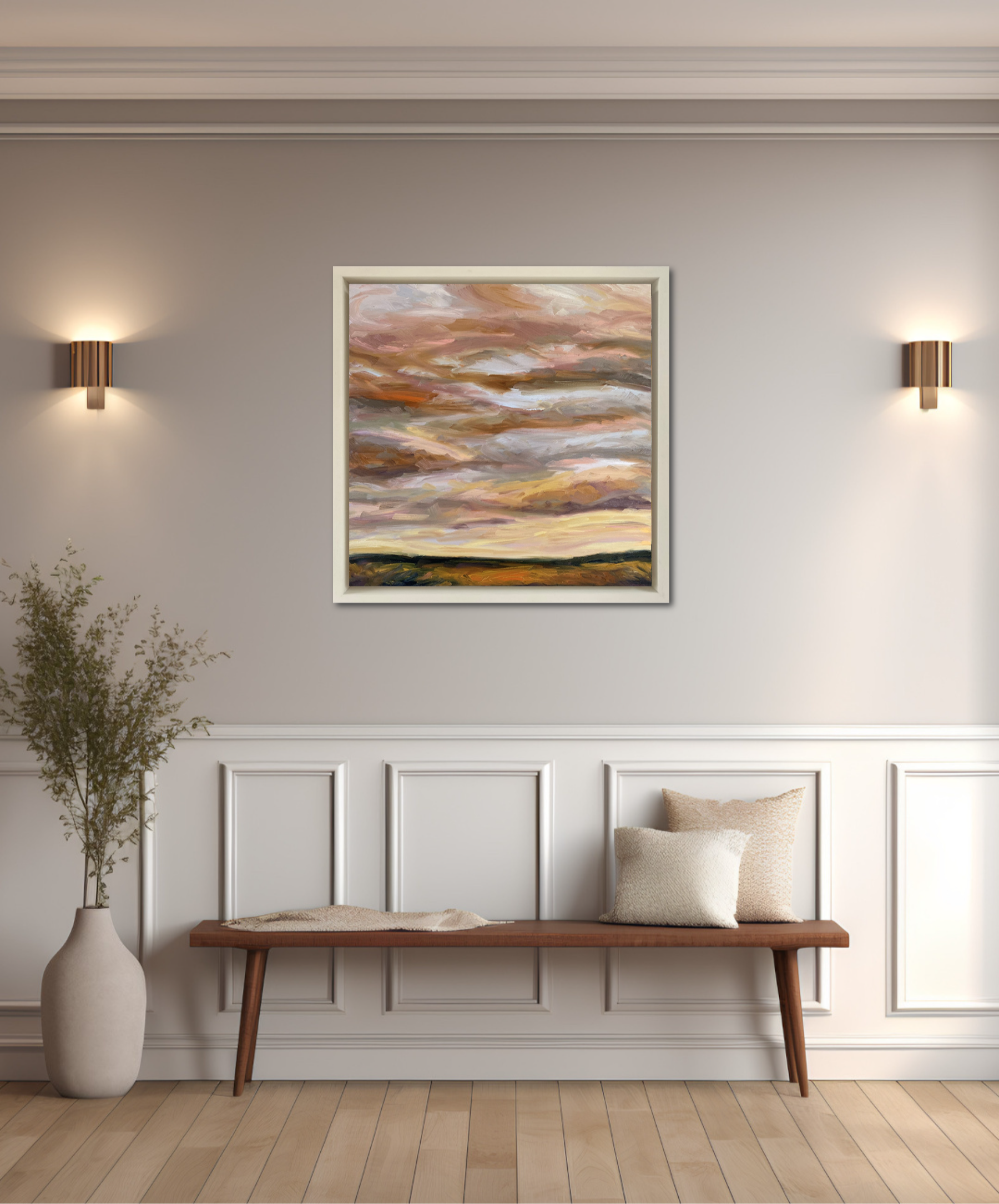 Golden Light Original Oil Landscape Painting In Room Setting 3
