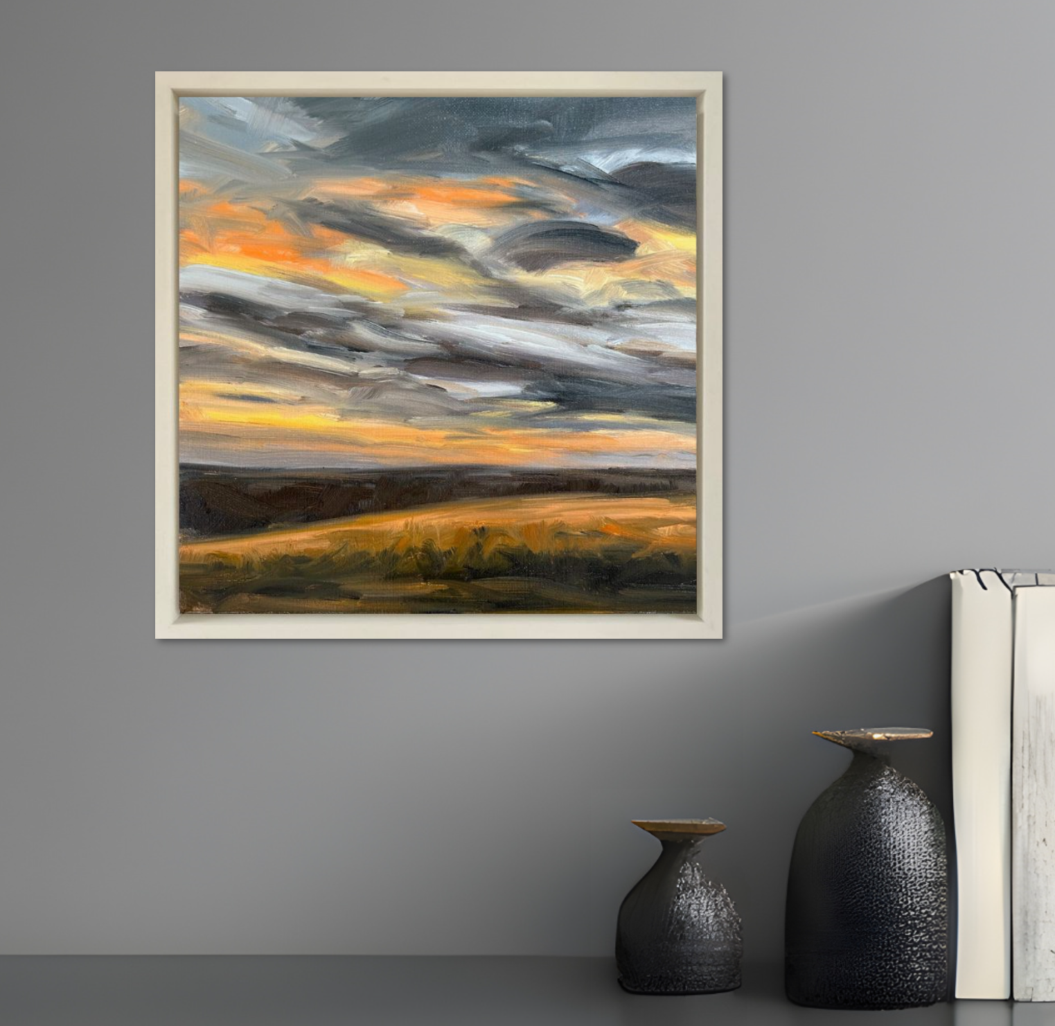 Harvest Glow Original Oil Landscape Painting In Room Setting 1