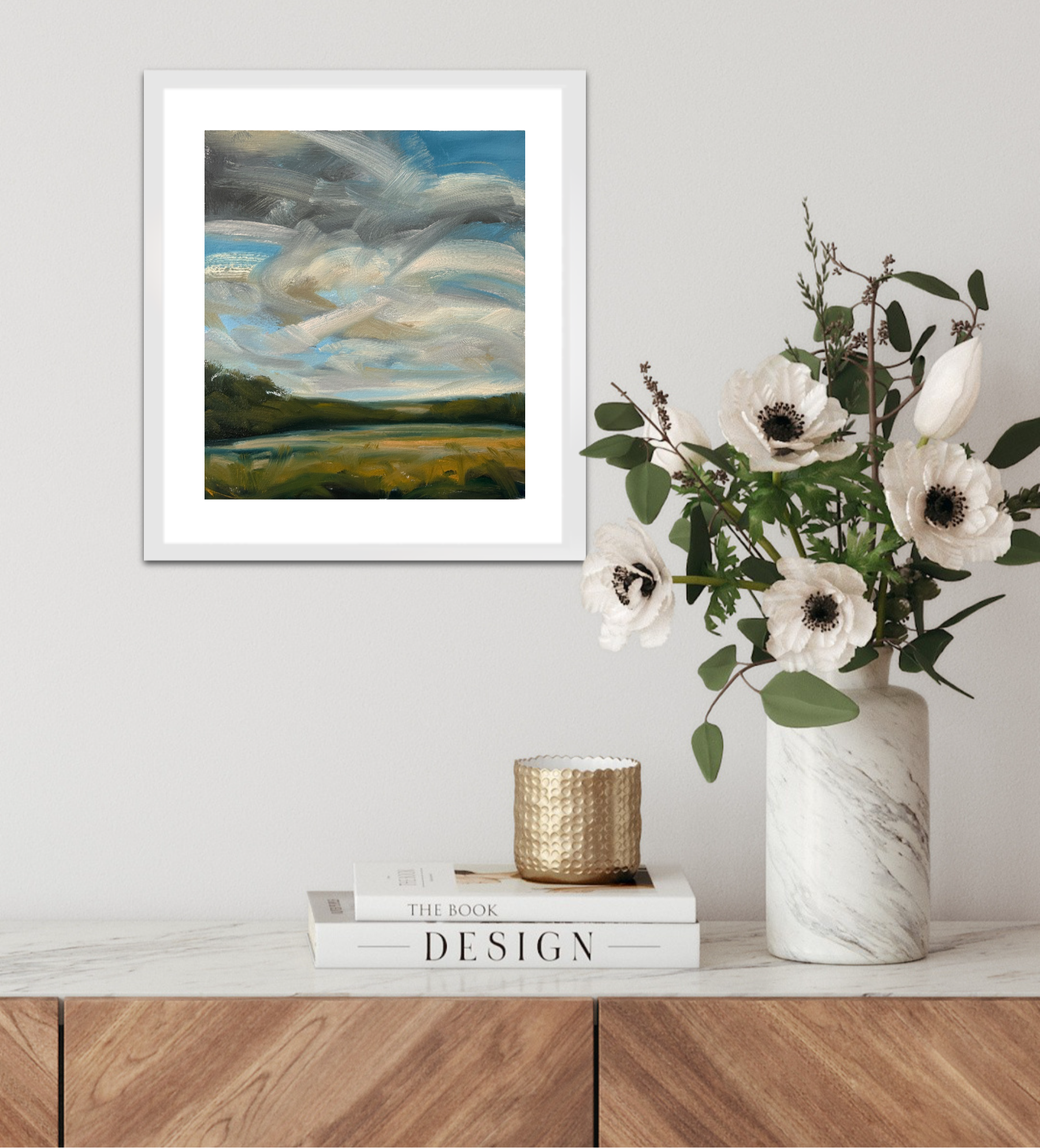 In The Flow Original Oil On Paper Landscape Painting In Room Setting 1