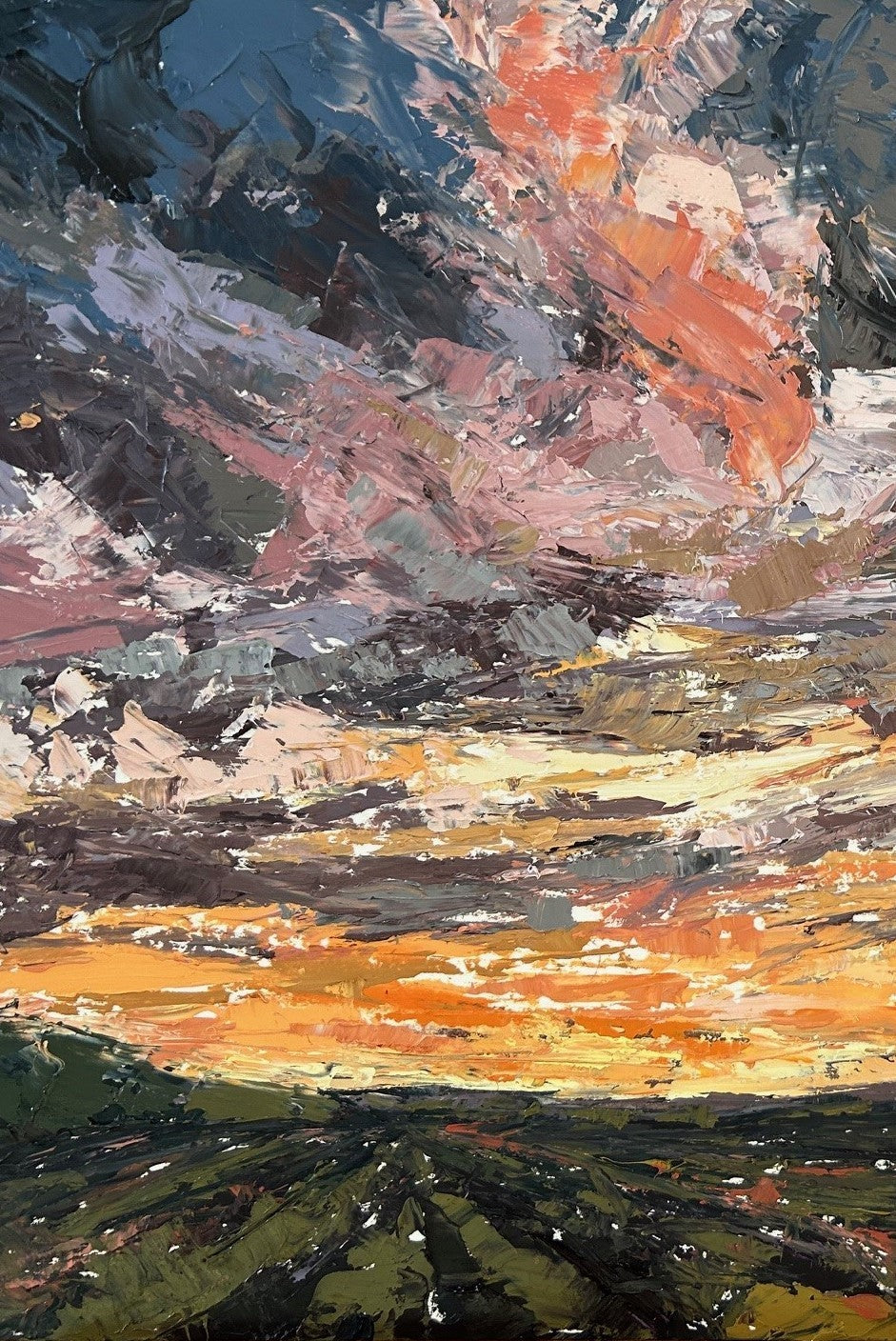 Light Burst Original Oil Landscape Palette Knife Painting Detail 1