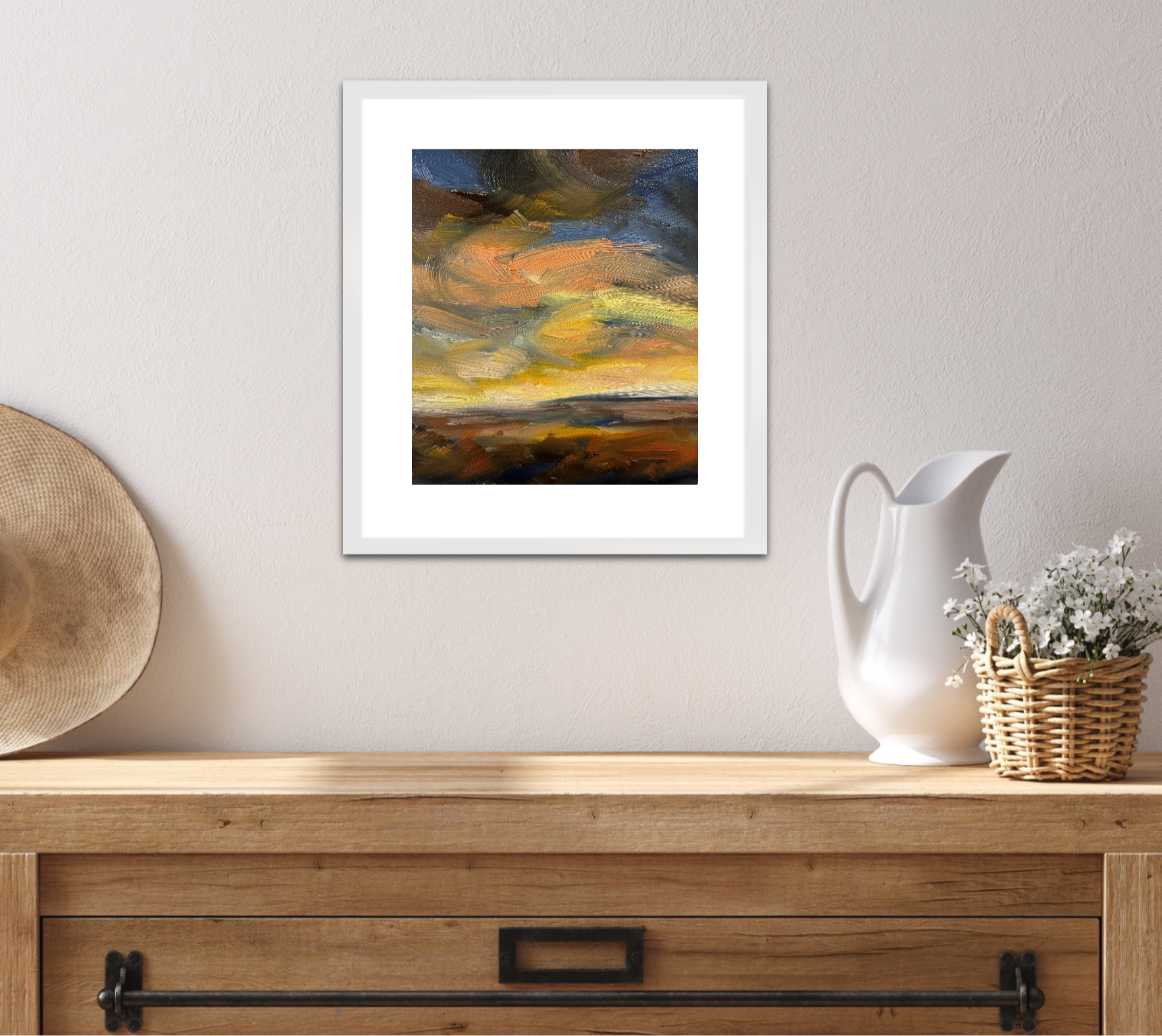 Luminous Original Oil On Paper Landscape Painting In Room Setting 2