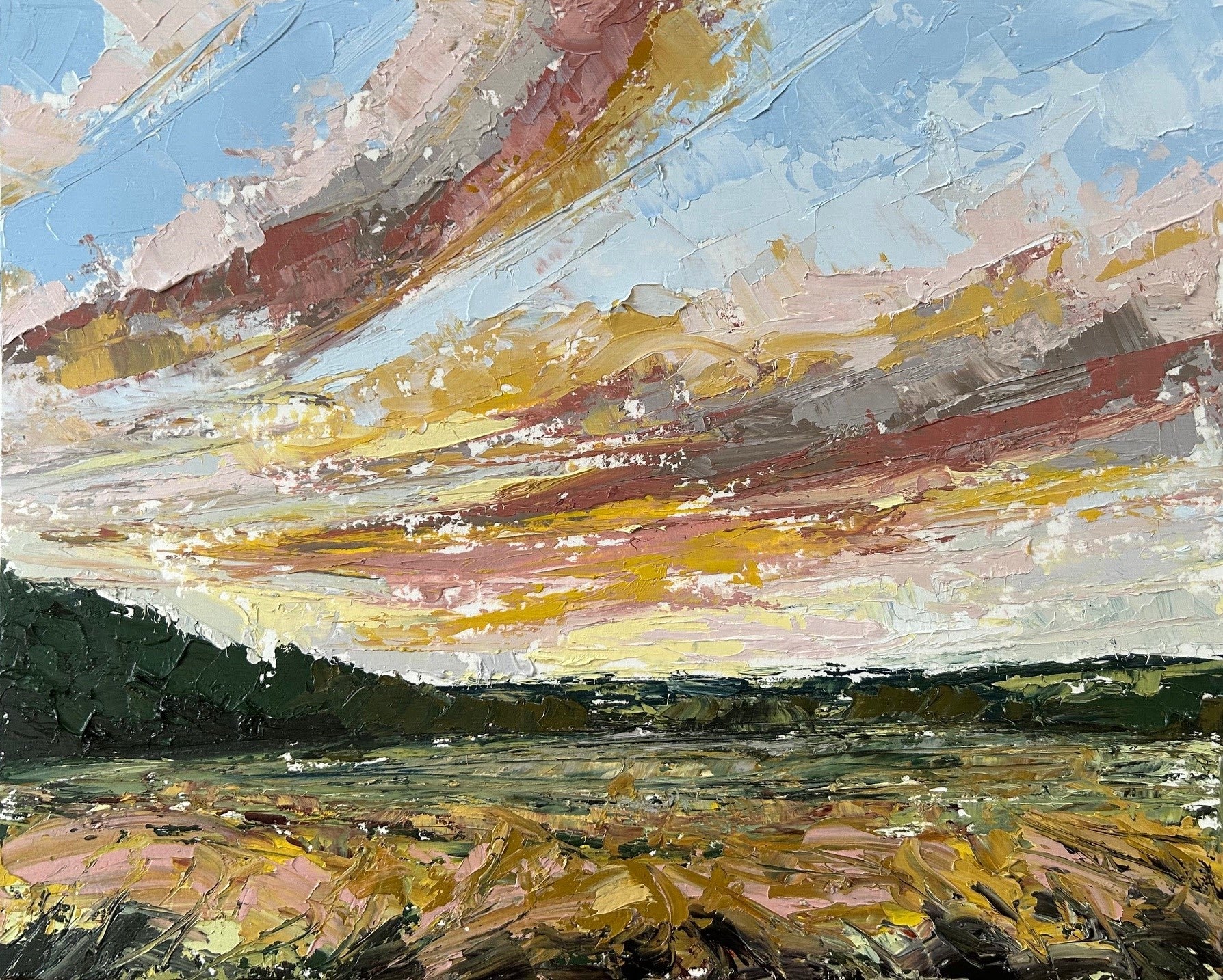 Midsummer Eve Original Oil Landscape Palette Knife Painting