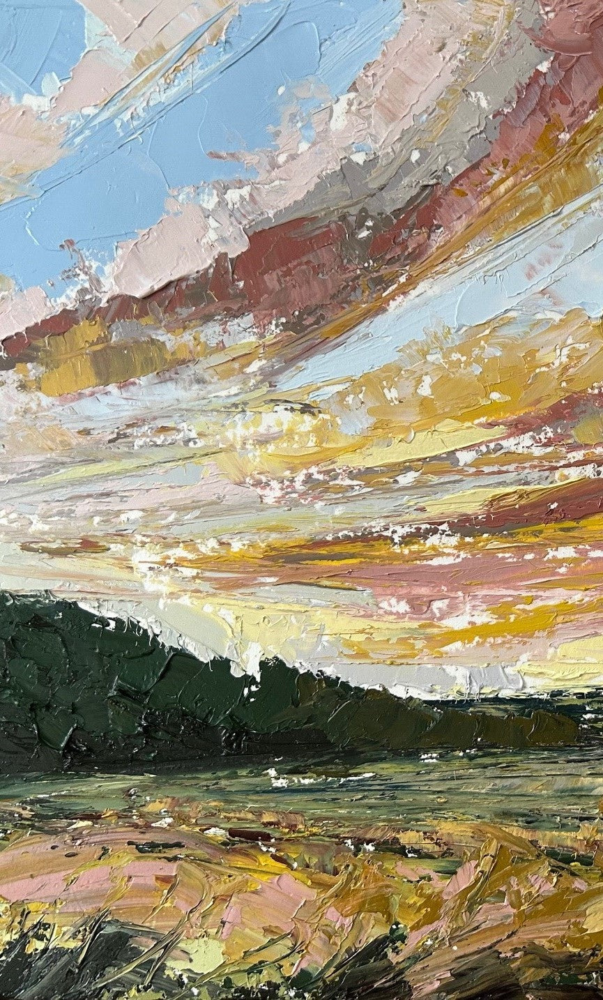 Midsummer Eve Original Oil Landscape Palette Knife Painting Detail 1