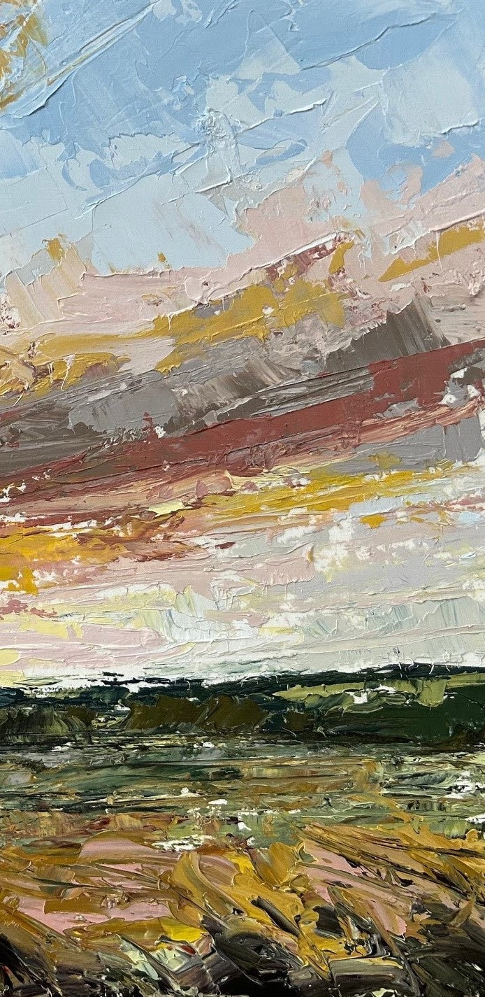 Midsummer Eve Original Oil Landscape Palette Knife Painting Detail 2