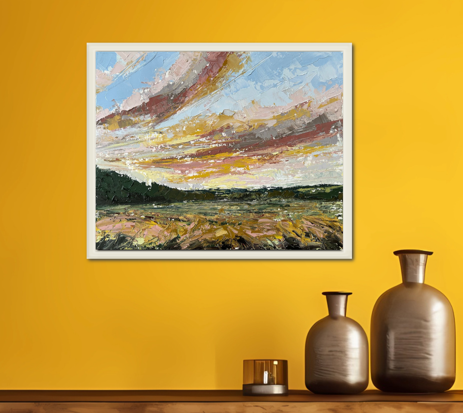 Midsummer Eve Original Oil Landscape Palette Knife Painting In Room 1