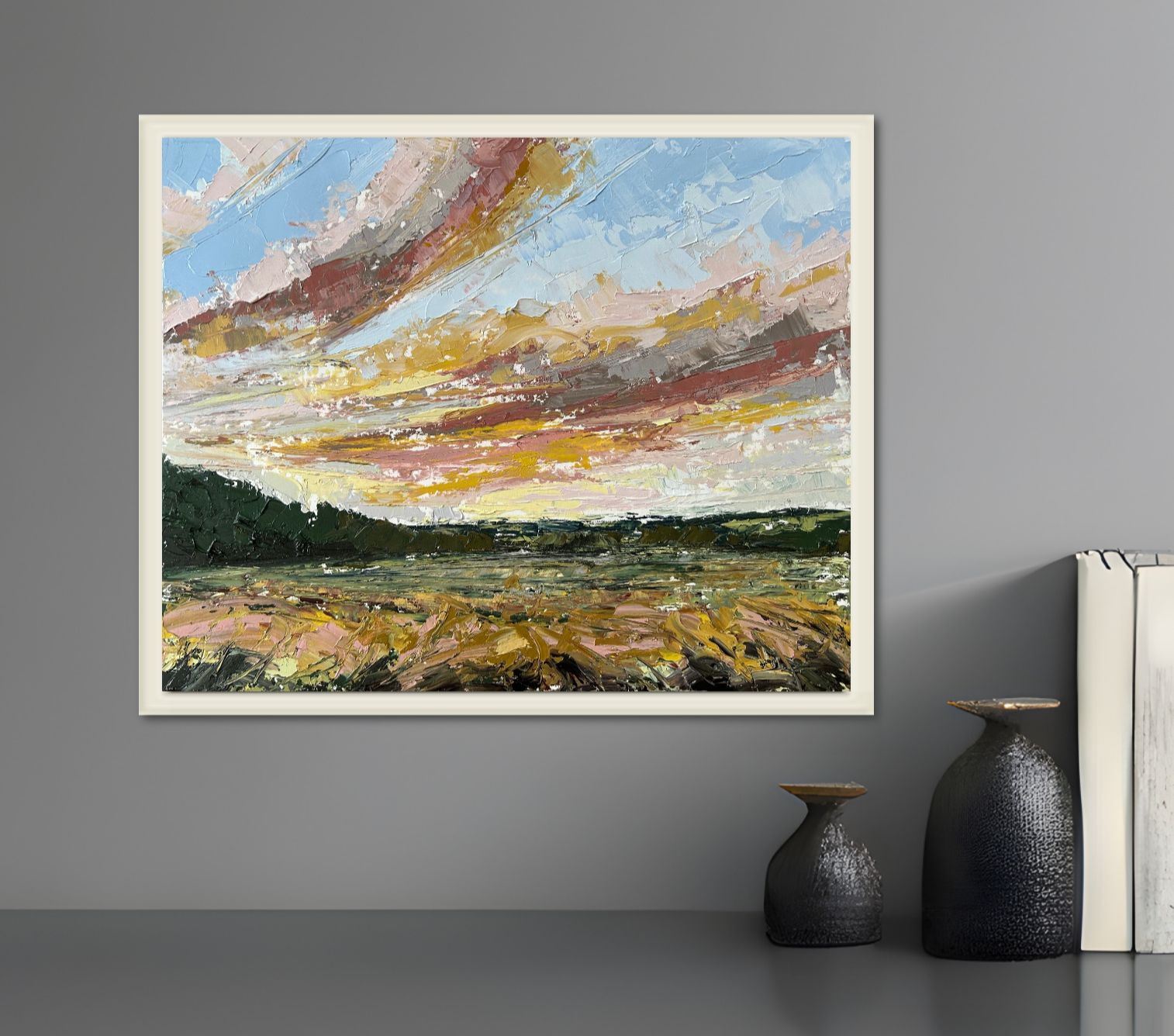 Midsummer Eve Original Oil Landscape Palette Knife Painting In Room 2