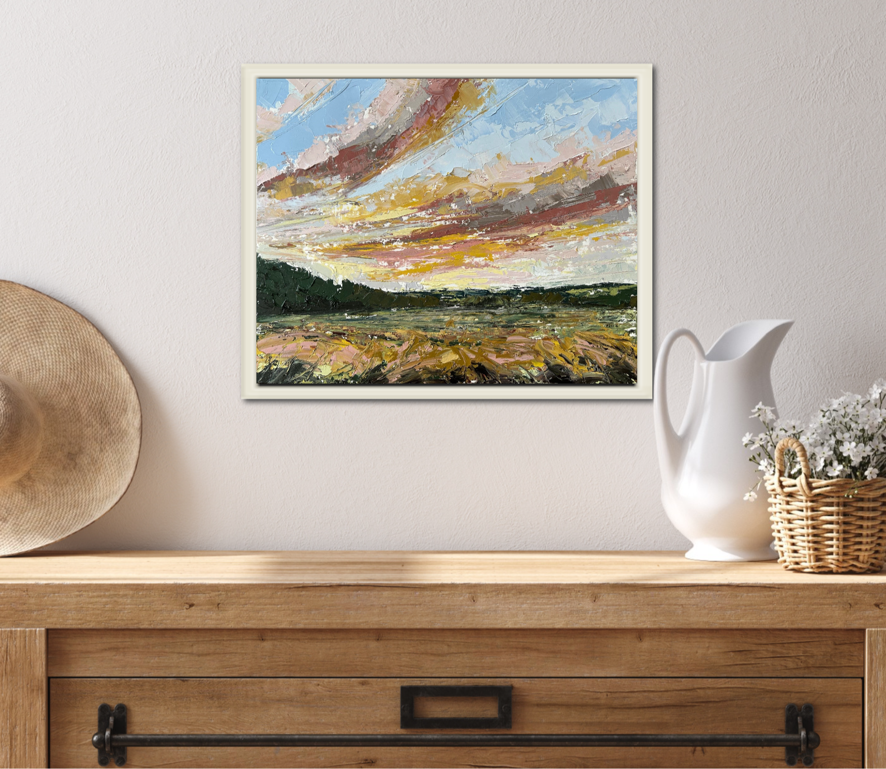 Midsummer Eve Original Oil Landscape Palette Knife Painting In Room 3