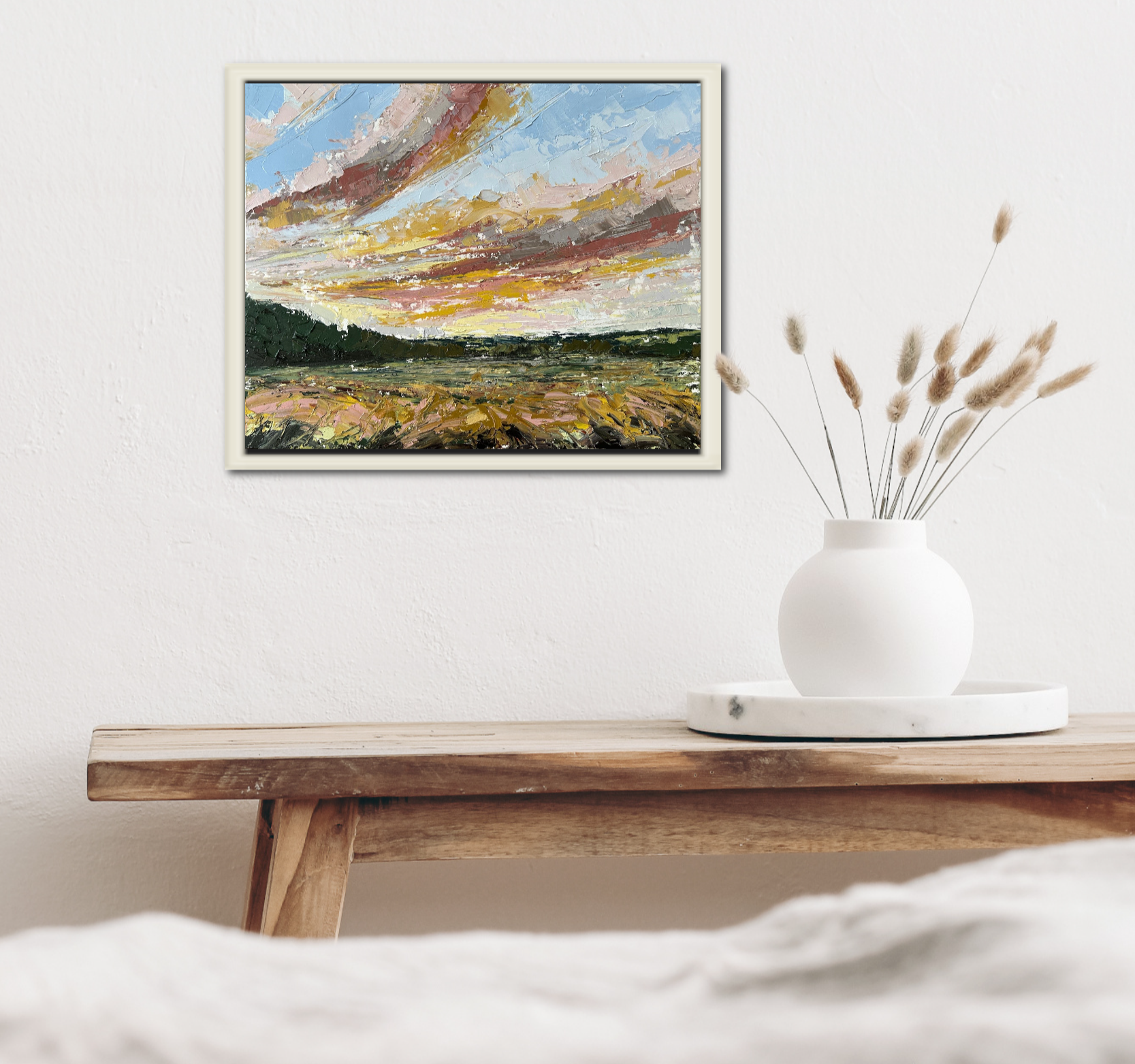 Midsummer Eve Original Oil Landscape Palette Knife Painting In Room 4