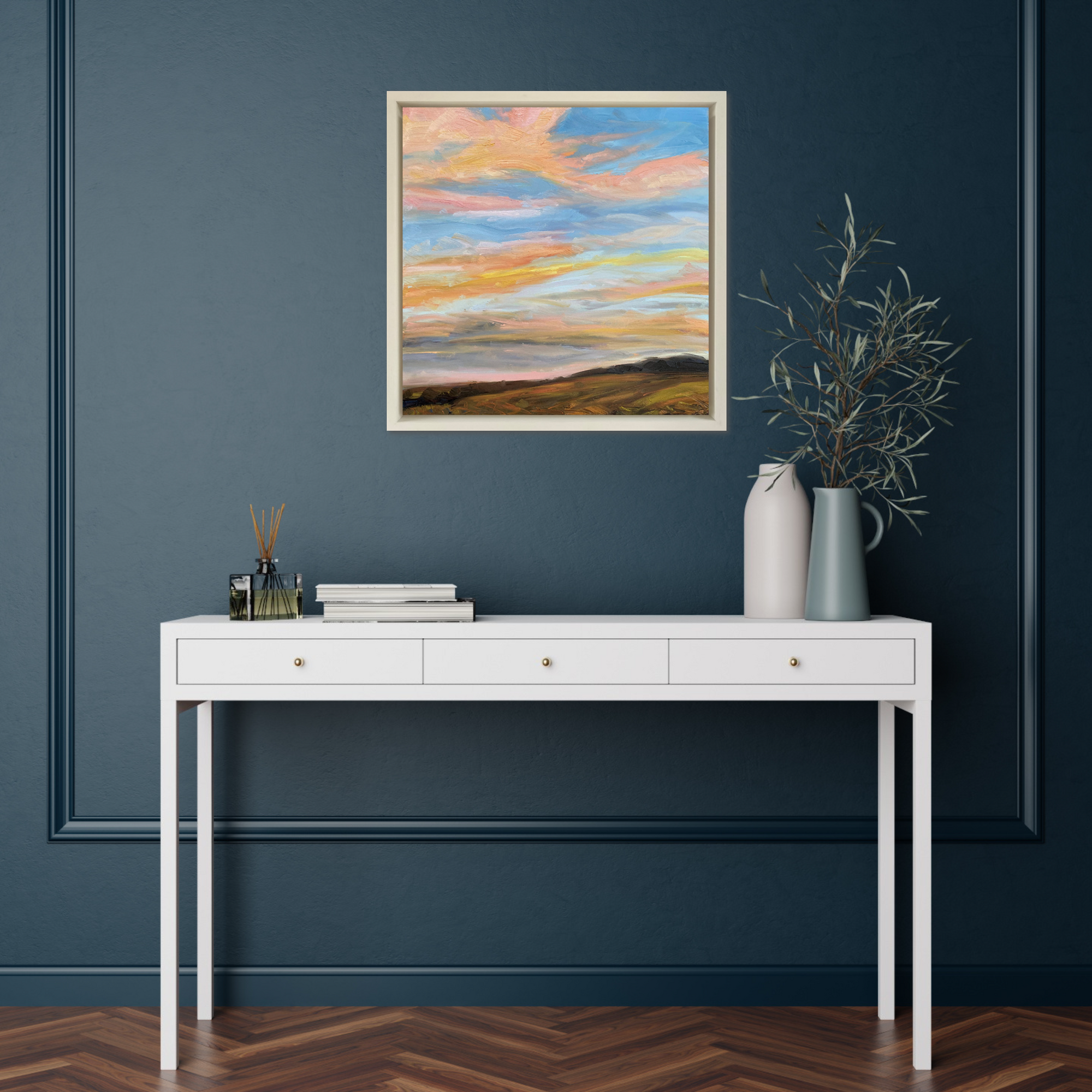 Neon Sky Original Oil Landscape Painting In Room Setting 2