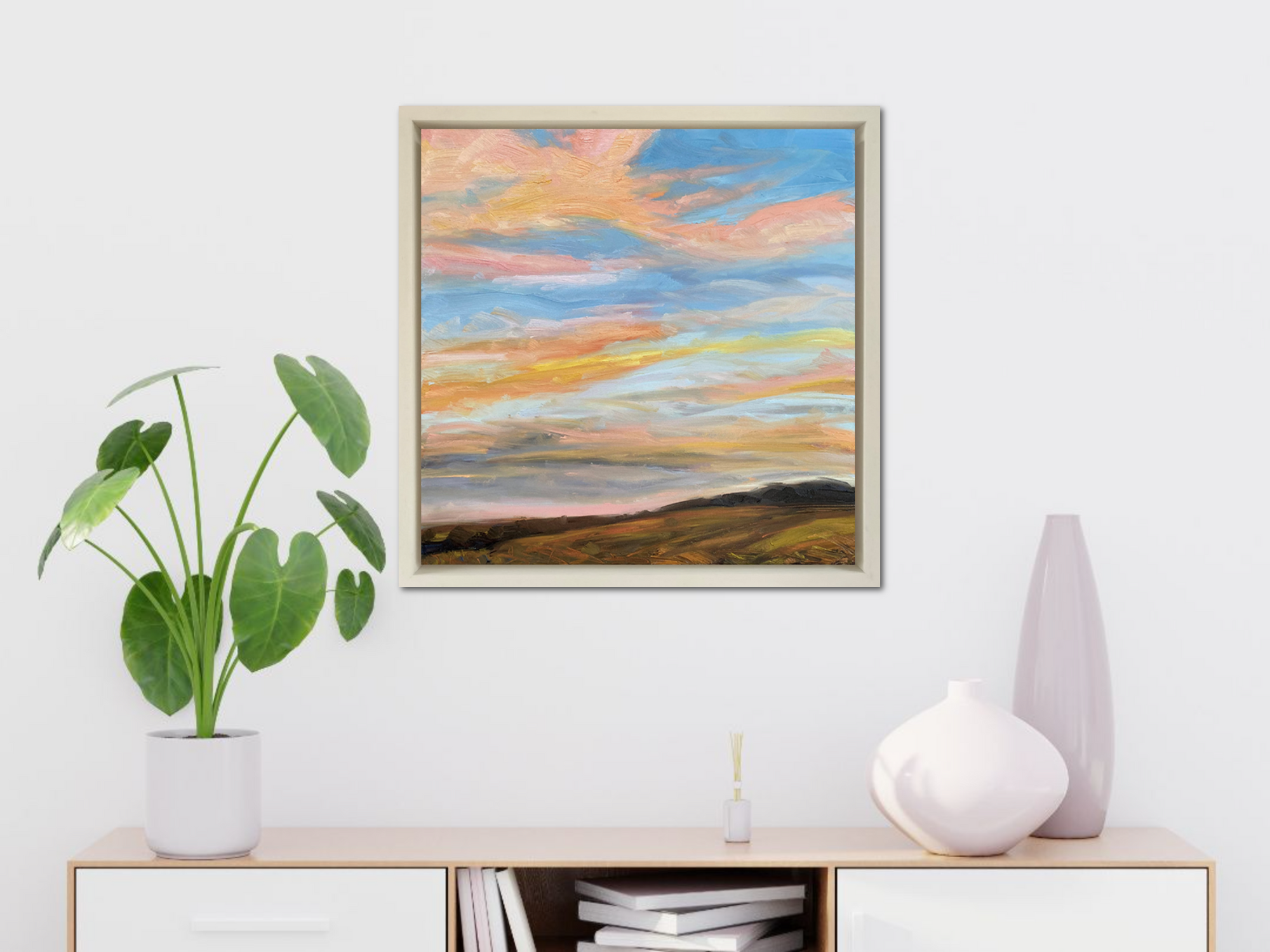 Neon Sky Original Oil Landscape Painting In Room Setting 3