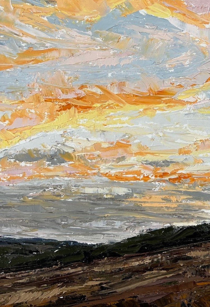 Pastel Clouds Original Oil Landscape Palette Knife Painting Detail 1