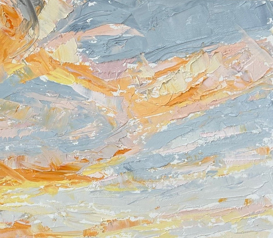 Pastel Clouds Original Oil Landscape Palette Knife Painting Detail 2