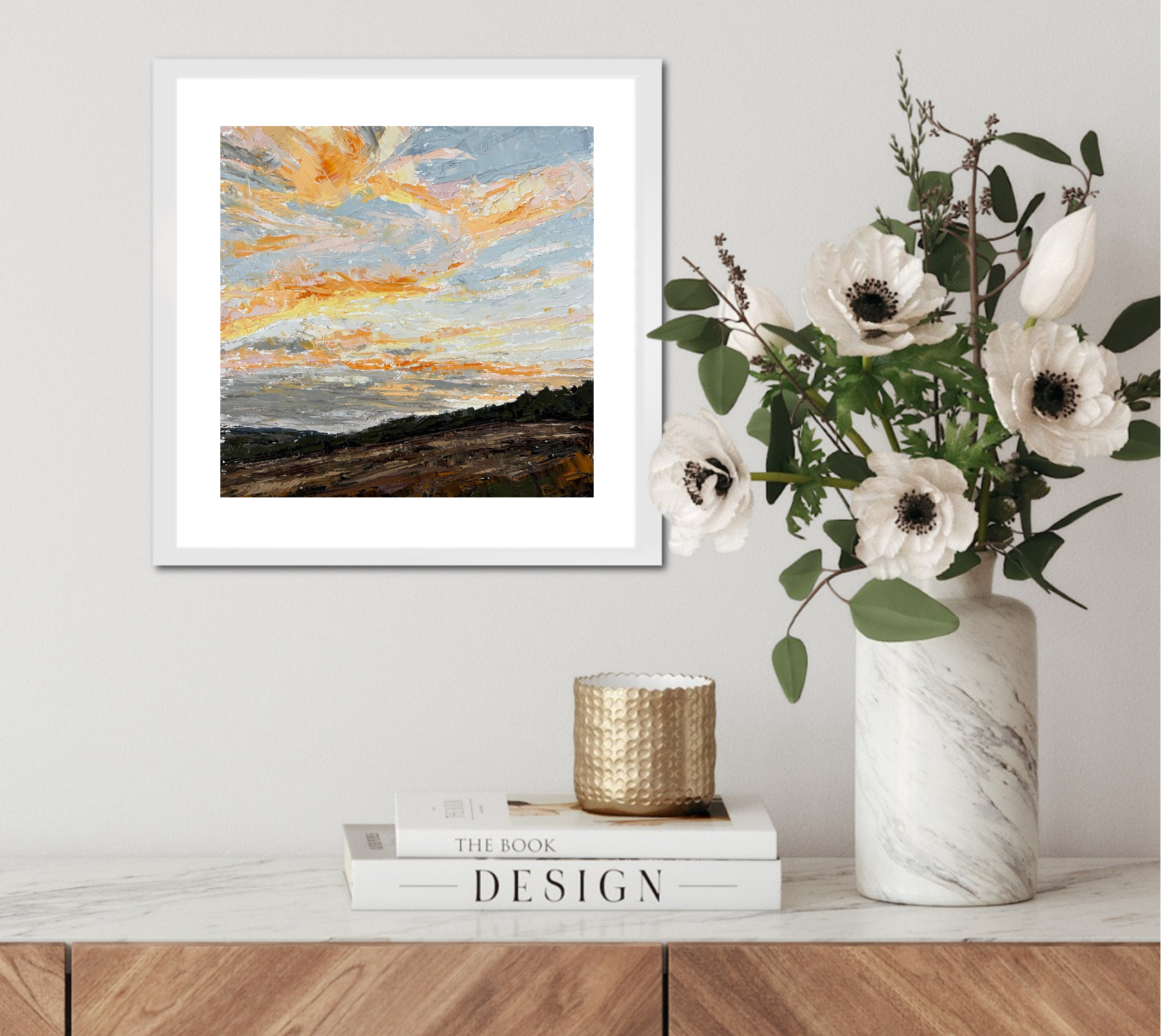 Pastel Clouds Original Oil Landscape Palette Knife Painting In Room 1