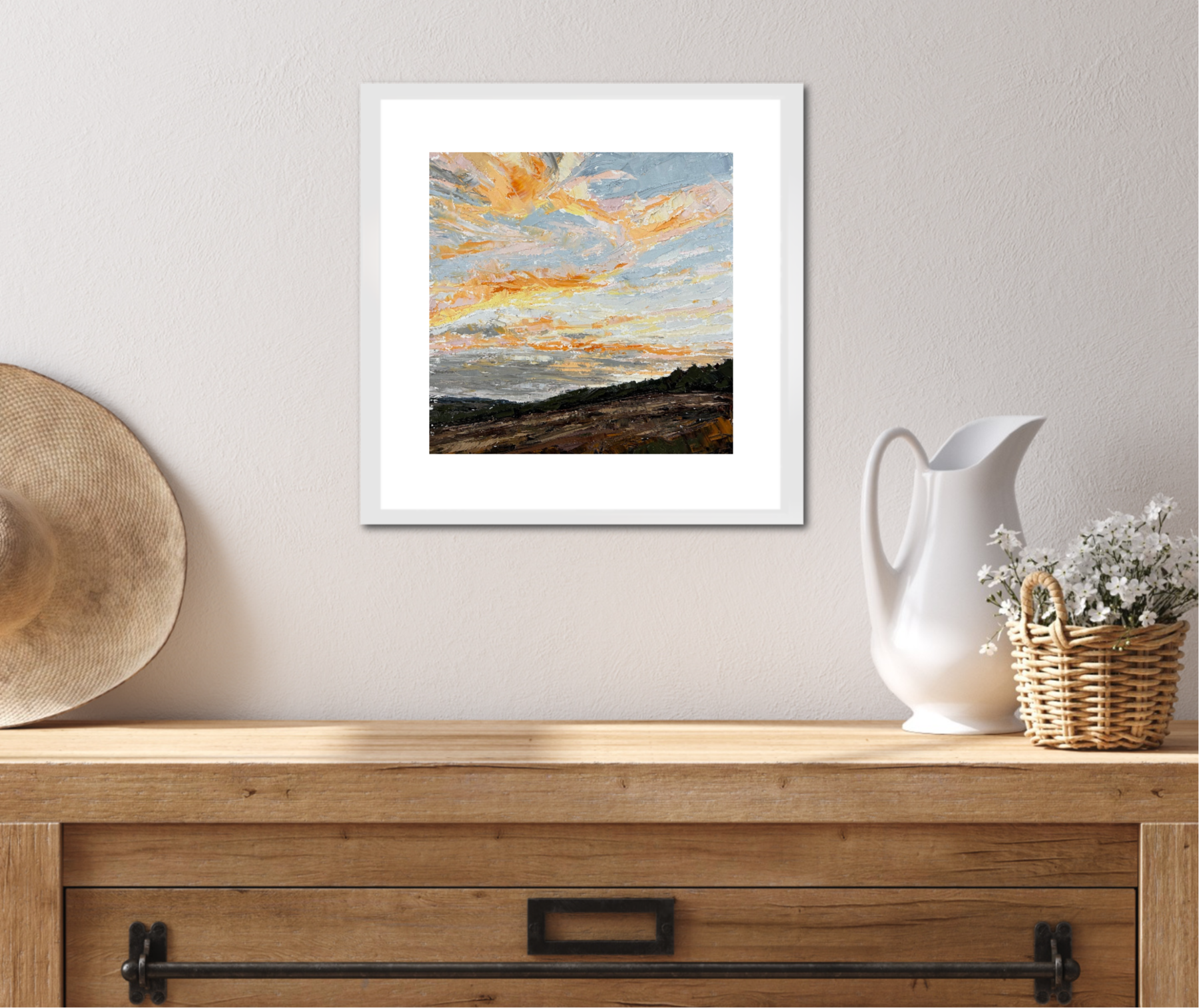 Pastel Clouds Original Oil Landscape Palette Knife Painting In Room 2