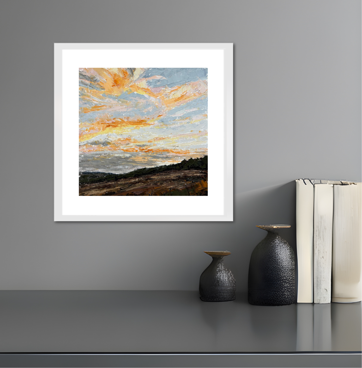 Pastel Clouds Original Oil Landscape Palette Knife Painting In Room 4