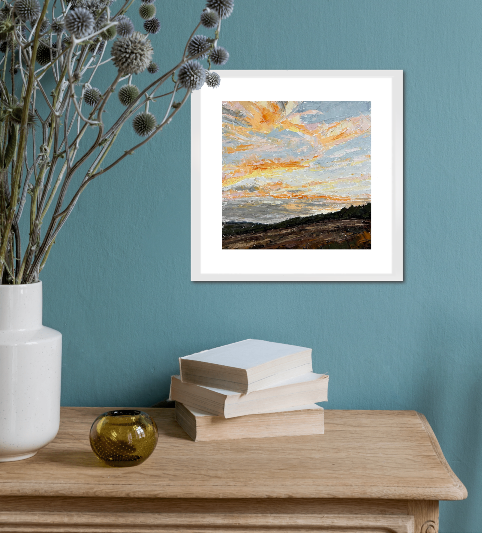 Pastel Clouds Original Oil Landscape Palette Knife Painting In Room 5