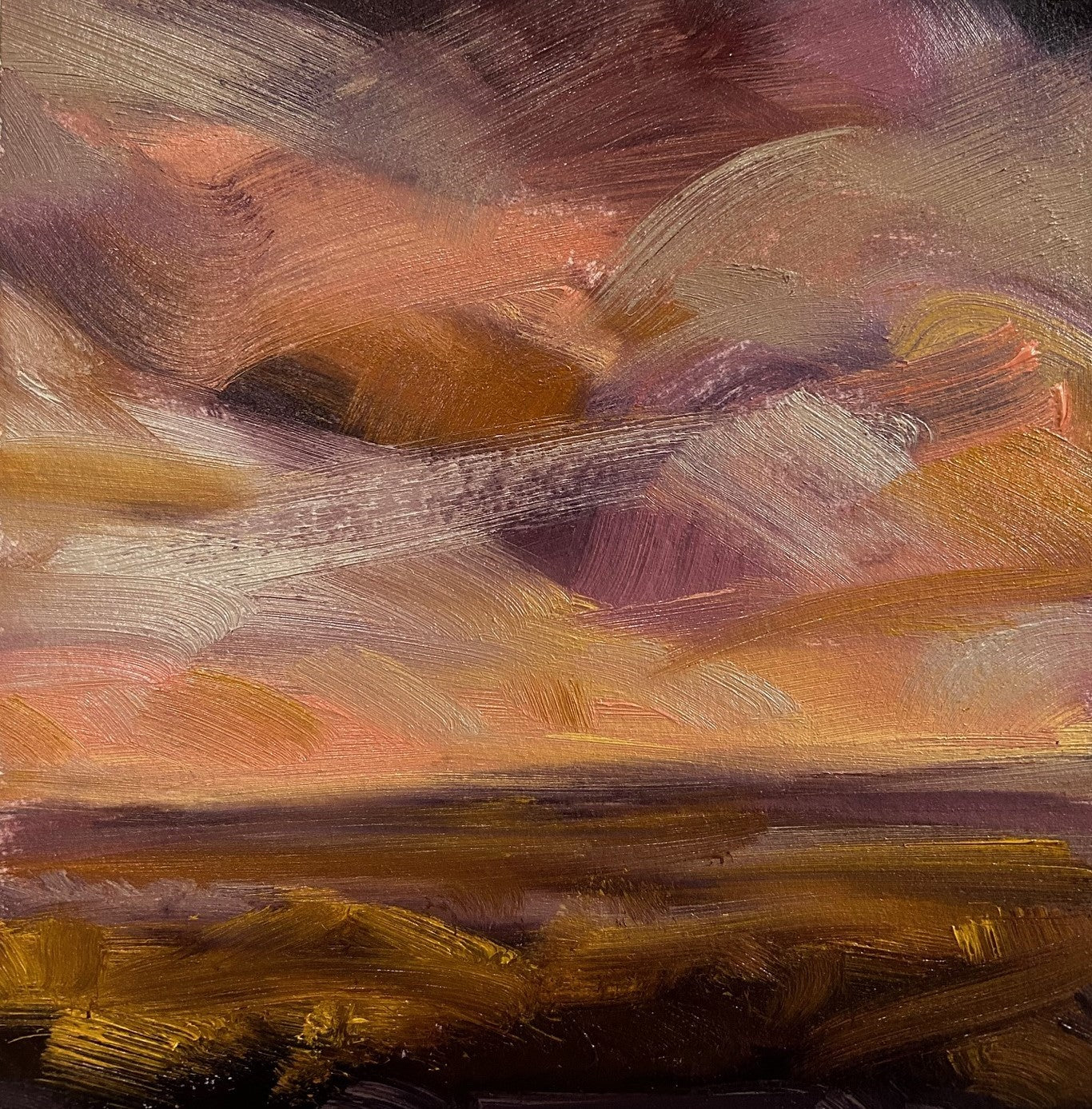 Peach Sky Original Oil On Paper Landscape Painting