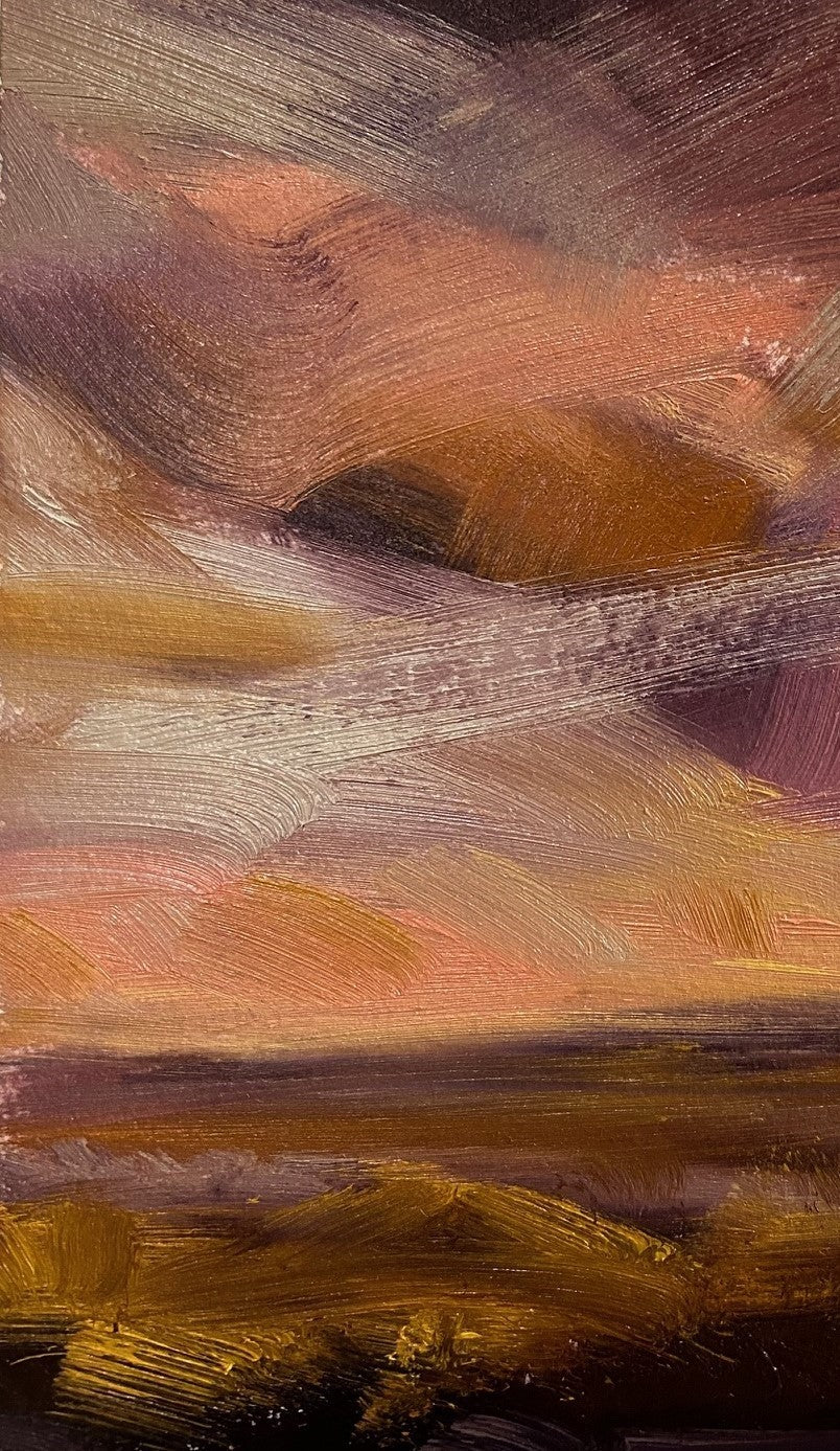 Peach Sky Original Oil On Paper Landscape Painting Detail 1