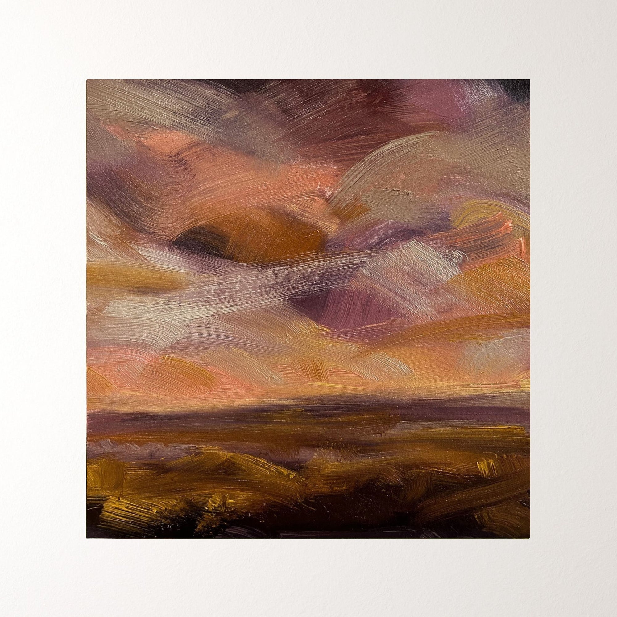 Peach Sky Original Oil On Paper Landscape Painting In Mount