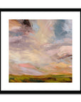 Framed abstract painting with soft pastel colors on a white background