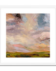 Framed abstract painting with soft, pastel colors on a white background