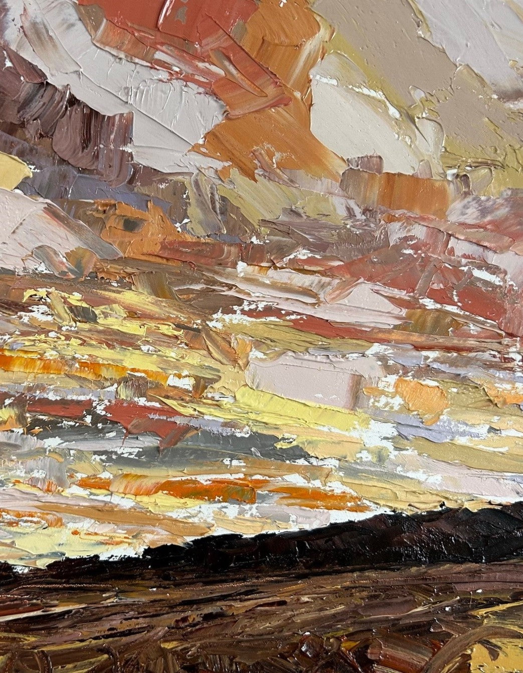 The Last Hurrah Original Oil Landscape Palette Knife Painting Detail 1