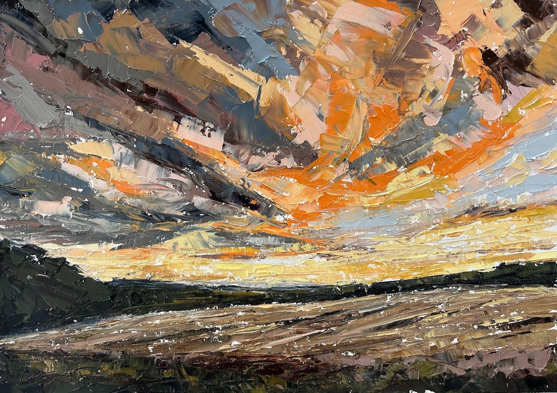 The Sky Is Ablaze Original Oil Landscape Palette Knife Painting