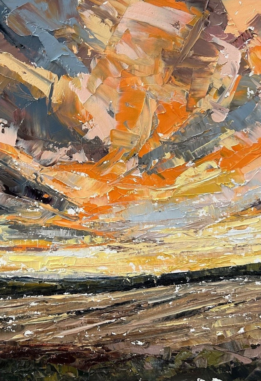 The Sky Is Ablaze Original Oil Landscape Palette Knife Painting Detail 2