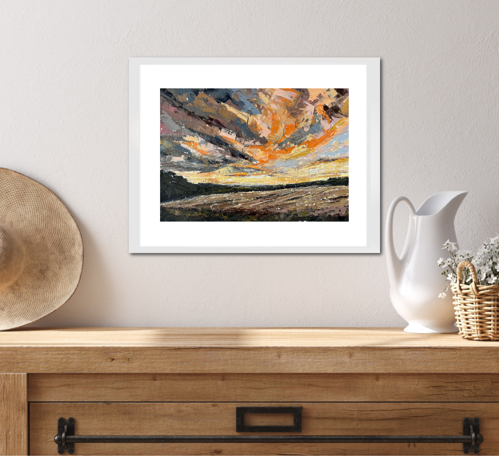 The Sky Is Ablaze Original Oil Landscape Palette Knife Painting In Room 1