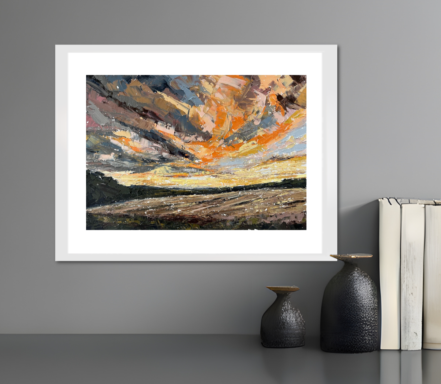 The Sky Is Ablaze Original Oil Landscape Palette Knife Painting In Room 2