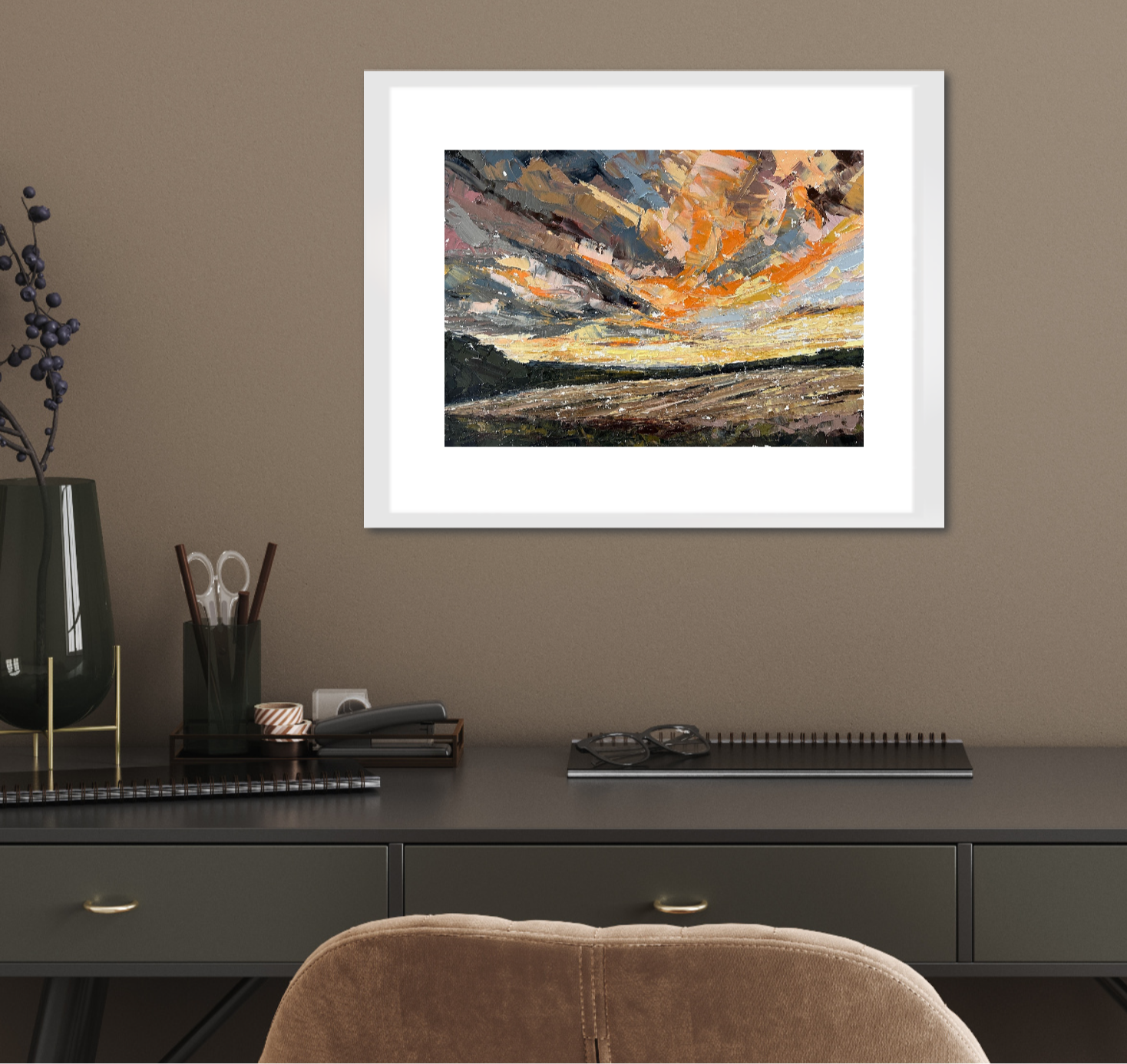 The Sky Is Ablaze Original Oil Landscape Palette Knife Painting In Room 3