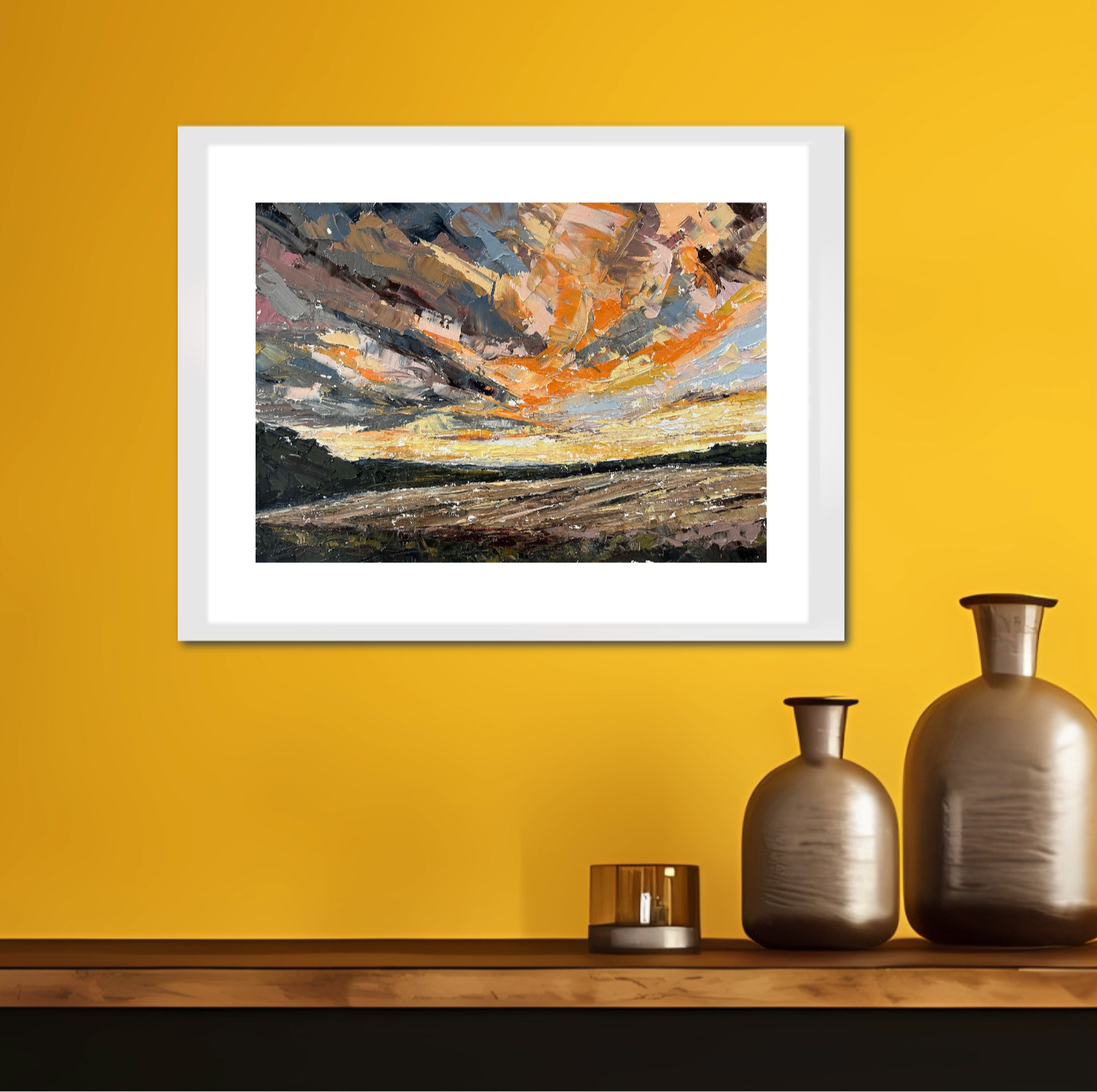 The Sky Is Ablaze Original Oil Landscape Palette Knife Painting In Room 4